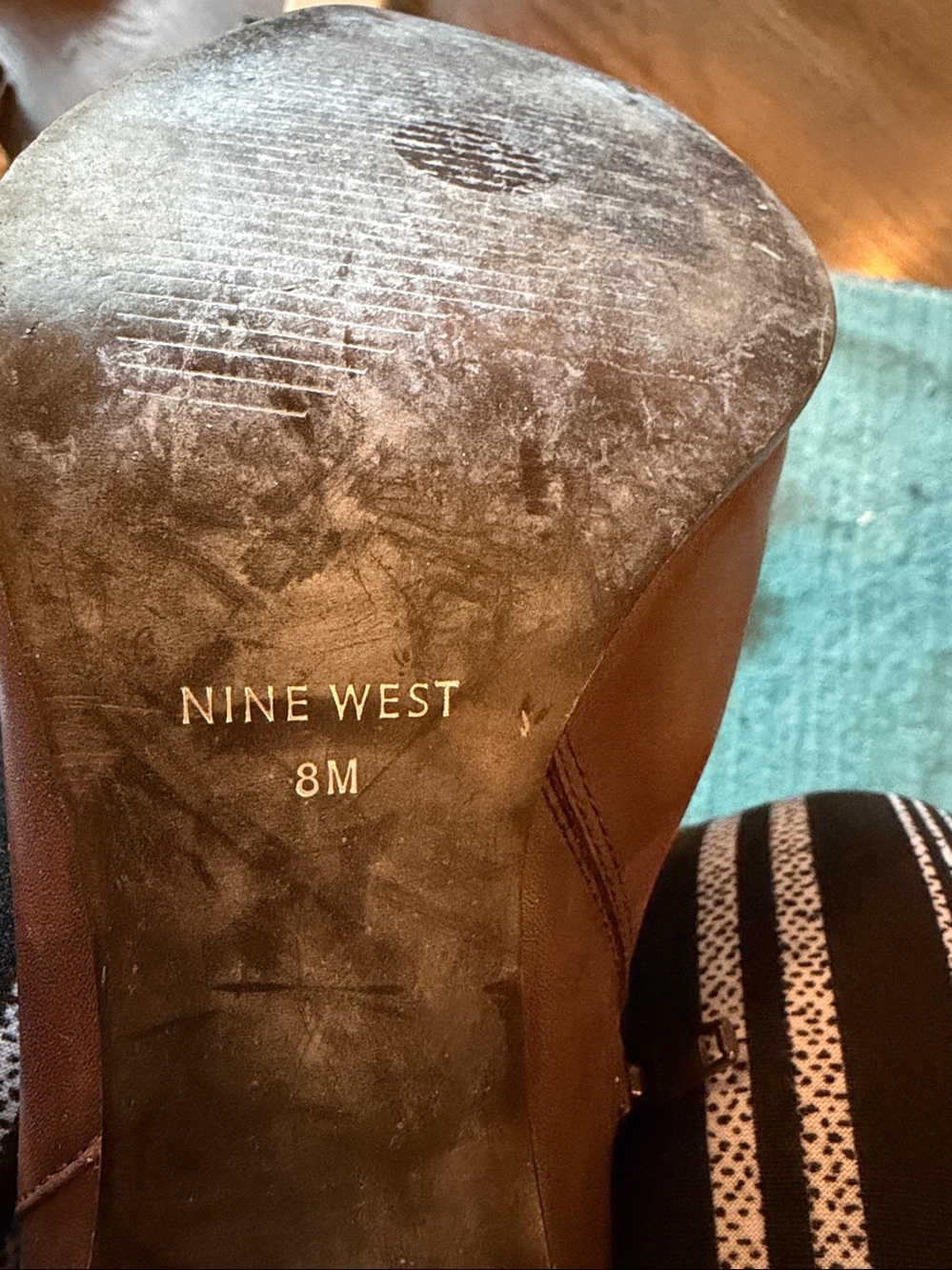 Nine West Dark Brown Leather Mid-Calf Zip Heeled Boots - Picture 2 of 3